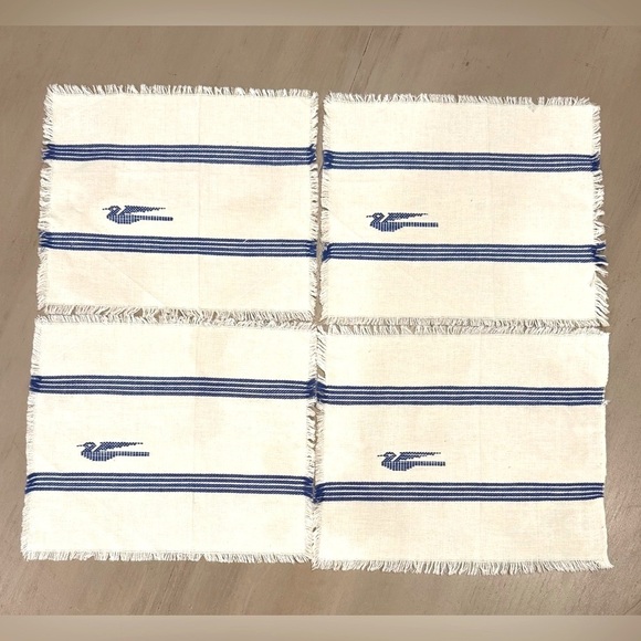 Other - Vintage Hand-Embroidered Cotton Napkins – Set of 4 – Blue Bird Motif